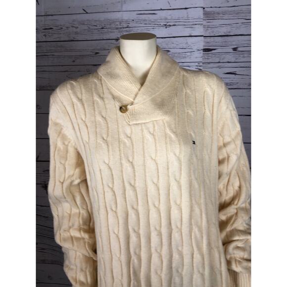 Tommy Hilfiger Men's Shawl Collar Cream Pullover Sweater Luxury Knit size XL - Picture 2 of 11